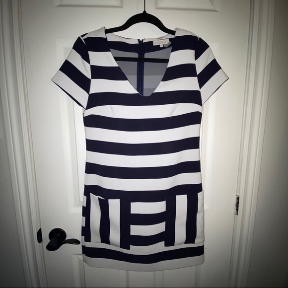 1.STATE Navy Striped Patch Pocket Shift Dress - Picture 2 of 5